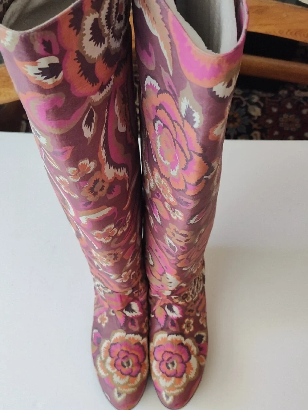 BALDININI ITALY Pink Multicolor Floral Knee-High Leather Boots Size 38 US 8